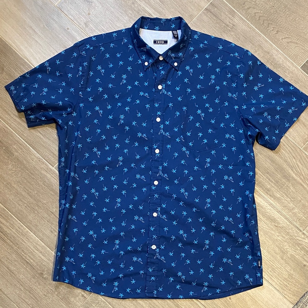 Izod Navy Palm Print Casual Shirt